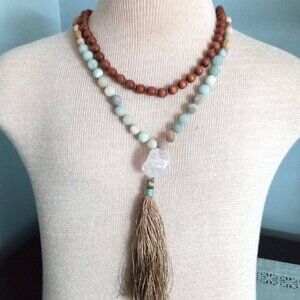 Crystal Tassel Long Stoned Beaded Necklace Pretty Vintage Antique Old Retro Boho
